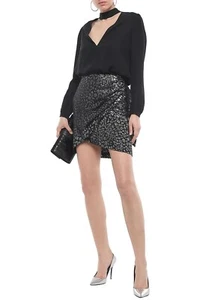 IRO NWT $620 Metallic Velvet Leopard Baying Sarong Side Tie Skirt Size 34 - Picture 1 of 7