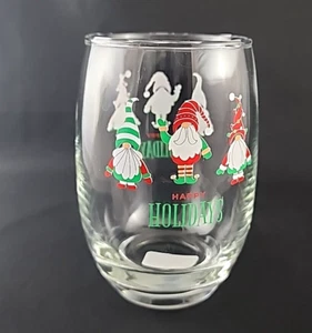 Happy Holidays Gnome Elf, Printed Stemless Wine Glass 14 oz. - Picture 1 of 5