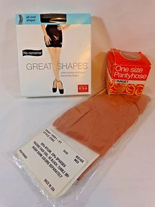 Lote de 3 pantimedias de nailon beige negro canela sin marcas de talla - Imagen 1 de 4