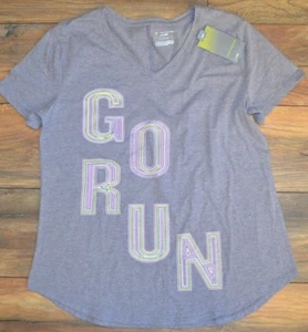 Tek Gear T-Shirt Top DryTek GO RUN Gray V Neck Short Sleeve Shirt Running - Picture 1 of 2