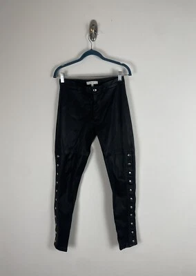 IRO Sabrina ягненка кожи узкие брюки размер 36 (4) черный с заклепками Moto эластичной - Изображение 1 из 4