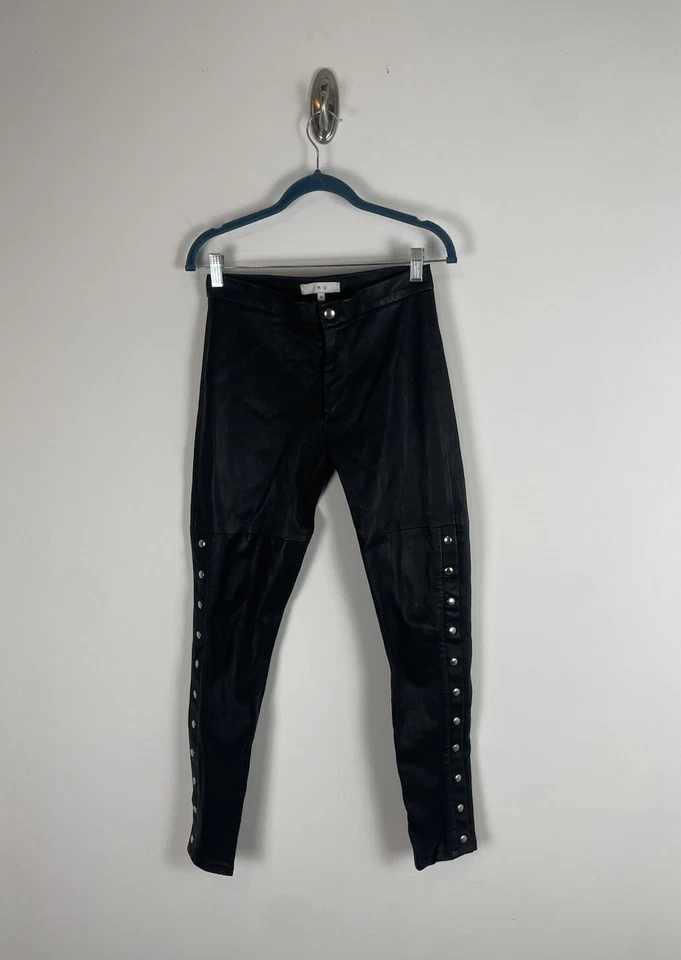 Pantalones ajustados de cuero de cordero IRO Sabrina talla 36 (4) negros con tachuelas Moto elásticos Foto 1 de 4