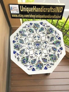 12" Marble side table top pietra dura marquetry handcrafted inlay home decor - Picture 1 of 9