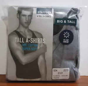 Stafford 4-Pack Men's Big & Tall 100% Cotton Ribbed Tank Top A-Shirts Black Grey - Picture 1 of 4