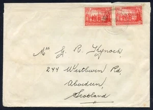 1937 NSW 2d SEQUICENTINARY TYPE A PAIR ON COVER TO SCOTLAND DOUBLE RATE. - Picture 1 of 2