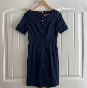 Tory Burch Women's Navy Short Sleeve Cotton Dress Gold Button Accent Size 4 EUC - Picture 1 of 13