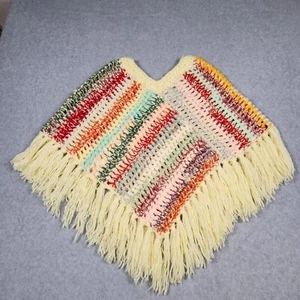 Girl's Handmade Crochet Triangle Shawl Wrap Poncho with Fringe grannycore - Picture 1 of 12