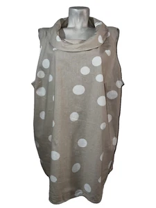 Vestido Ulla Popken Talla 28/30 Tostado Blanco Estampado de Lunares Sin Mangas Capucha Cuello Túnica - Imagen 1 de 6