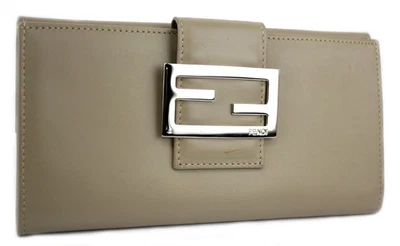 Cartera Cartera Larga FENDI Cuero Taupe/Gris Color Doble Plegable De Colección Para Mujer Italia Foto 1 de 4
