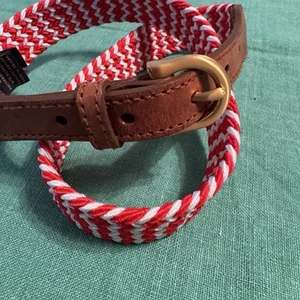 Brooks Brothers Belt Womens Large L Red White Braided Textured Gold Buckle Golf - Picture 1 of 8