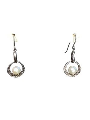 Brincos de prata esterlina 925 Didáe Israel artesão modernista gota de pérola assinado - Imagem 1 de 4