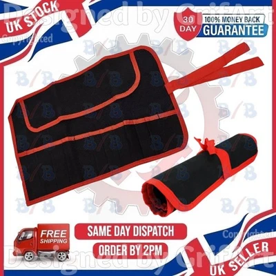 12 POCKET CANVAS TOOL ROLL UP STORAGE CASE BAG FOLD  CHISEL SPANNER SCREWDRIVER - Image 1 of 4