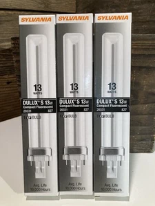 3x Sylvania Dulux S 13W 2700K 21136 CF13DS/827 2-PIN Compact Fluorescent Bulb - Picture 1 of 3