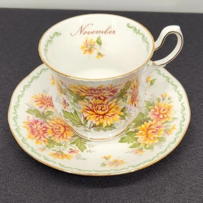 Rosina China Reina Flores Especiales Noviembre Crisantemo Taza Platillo Inglaterra Foto 1 de 4