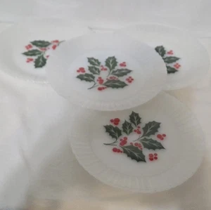 Set 4 piatti da pranzo vintage Termocrisa vetro latte bacche agrifoglio Natale 8,75" - Foto 1 di 3