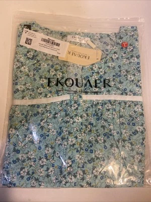 Camisón para mujer 100 % algodón manga corta estilo vintage grande, azul, floral Foto 1 de 4