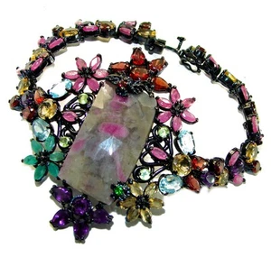 Natural Ruby Amethyst Black Rhodium Sterling Silver Bracelet Handcrafted 925 - Picture 1 of 4