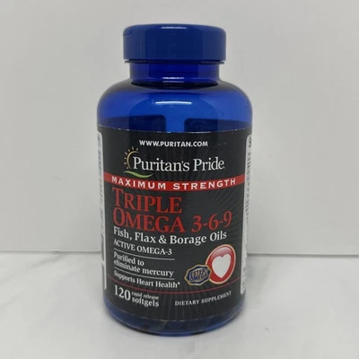 Puritan’s Pride Omega 3-6-9 120 cápsulas blandas de pescado, lino, aceite de borraja - CADUCIDAD 26/04 Foto 1 de 4