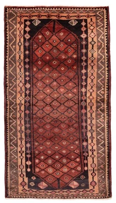 Alfombra de lana oriental anudada a mano vintage roja oscura tradicional de 3'8" x 6'8" Foto 1 de 4