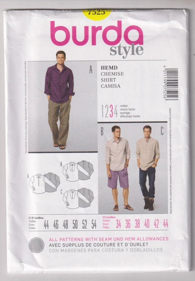 7525 BURDA - CAMISA - HOMBRE Talla 34 a 44" Foto 1 de 1
