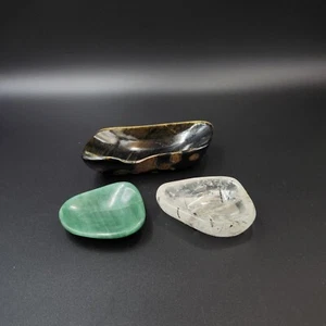 Polshished Stone Dishes/Ashtrays Stromatolite, Quartz W Tourmaline & Florite - Picture 1 of 12