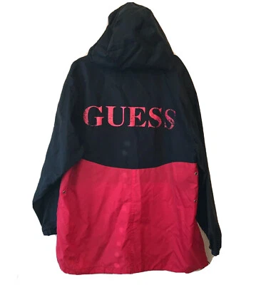 GUESS CLASSICS XL Jacket Spell Out Red Black Pullover Windbreaker Vintage. — 第 1/4 张图片