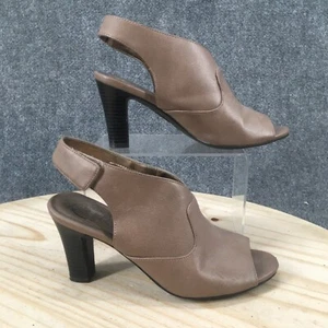 LifeStride Heels Womens 6.5 M Ciara Peep Toe Backstrap Pumps Grey Faux Leather - Picture 1 of 17