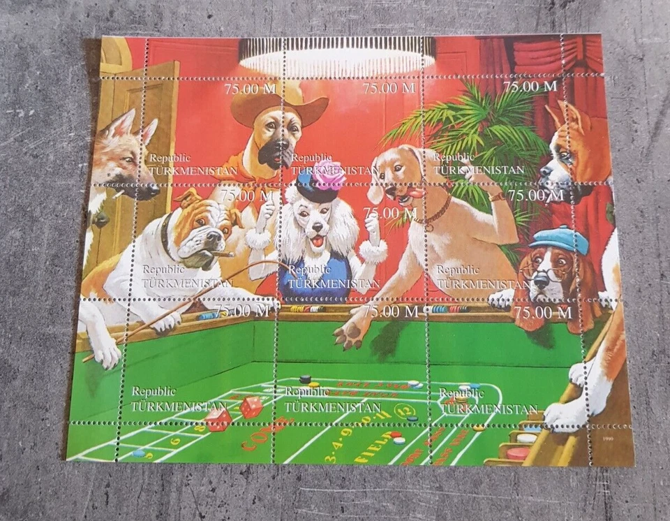 TURKMENISTAN DOGS -GAMES-MINIATURE  SHEET PERFORED MNH. - Image 1 of 1