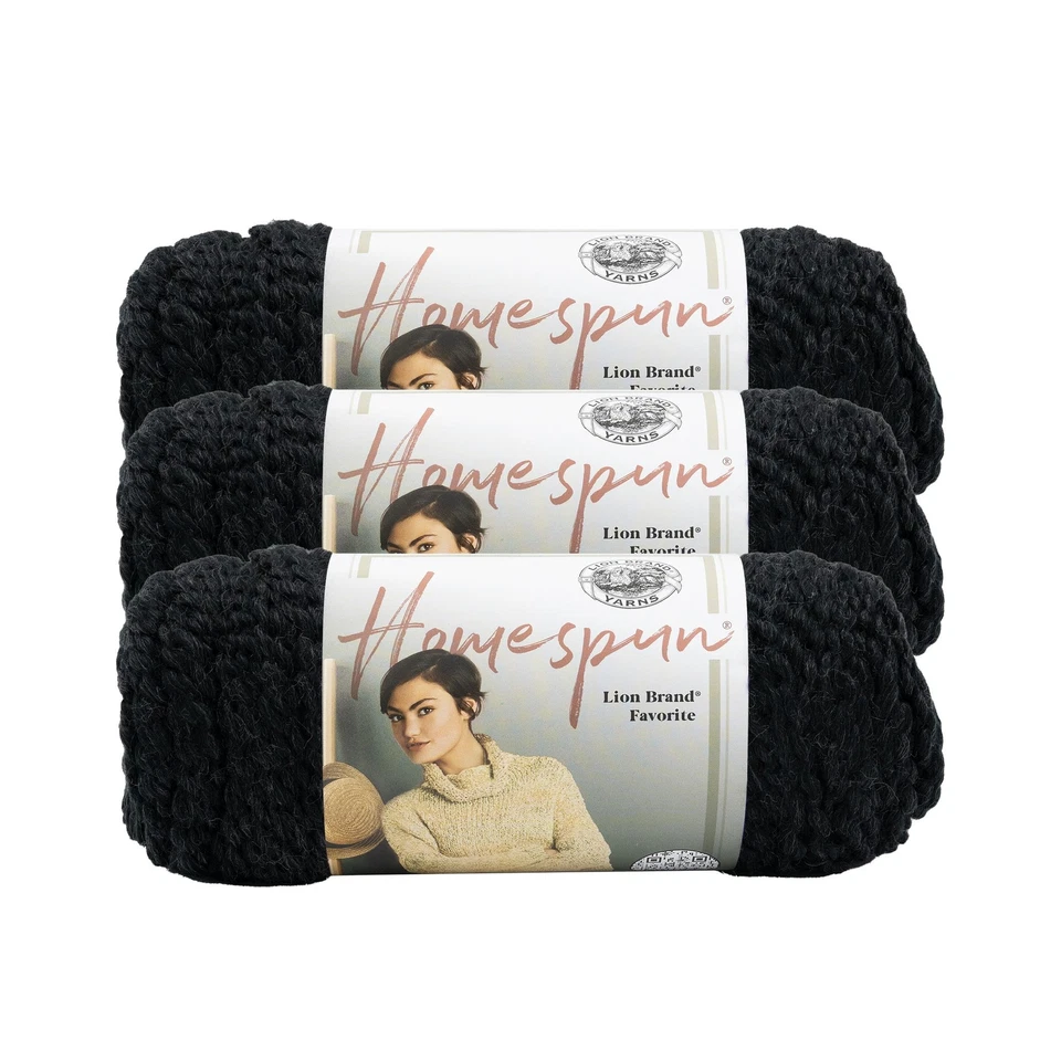 (3 Pack) Lion Brand Yarn 790-373 Homespun Yarn, Black - Image 1 of 4