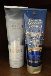 QTY 2 FROSTED COCONUT SNOWBALL Bath Body Works Moisturizing BODY Wash & Cream - Picture 1 of 2