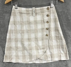 Madewell Leinenmischung Tulpensaum Knopfleiste Rock Größe 00 neutral Gingham Mini - Bild 1 von 10