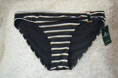 Ralph Lauren Womens Bikini Bottom Swimsuit Black White Gold Stripes Size 14 NEW! - Image 1 of 2