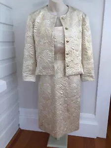 Vintage Riece Metallic Gold Clam Shell 3 Piece Skirt Suit Set Sz 12 Mermaidcore - Picture 1 of 24