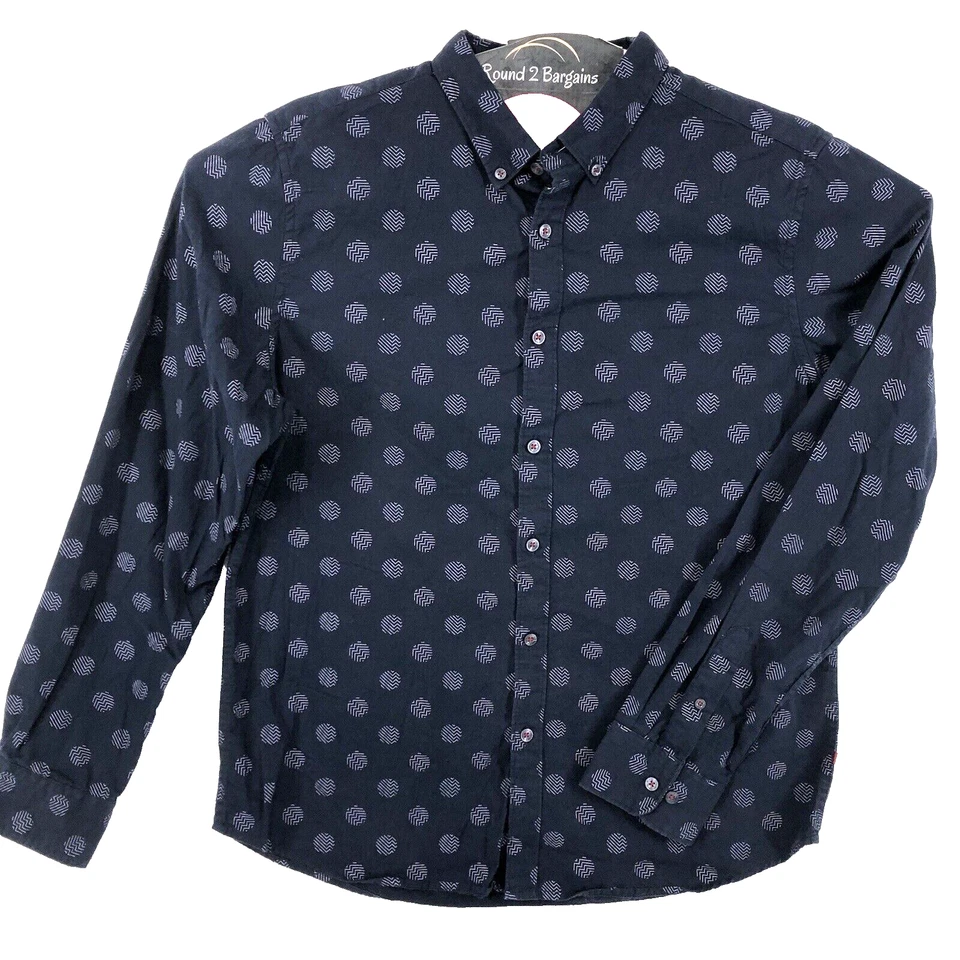 Vaquero y camisa de flores para hombre L Blue Polka Dot Slim Fit de manga larga con botones casual Foto 1 de 4