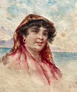 Antique Drawing Original Portrait, People, Woman, Napoli signed - Picture 1 of 8