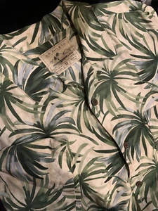 Linen & Silk Men’s Hawaiian Shirt 1 Pocket Green Palm Trees G H Bass & Co Size M - Picture 1 of 5