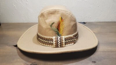 VTG Stetson Tan Cowboy Westen Hat USA Made Feathers 7-7 1/8 Country Rockabilly! - Image 1 of 4