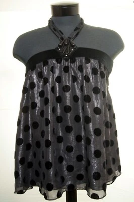 ¡Nuevo! Top Halter Milly of New York Para Mujer 6 Negro Seda Metálico Lunares Nuevo con Etiquetas Foto 1 de 4