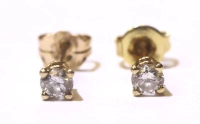 Pendientes de oro amarillo de 10k .20ct SI2 H corte redondo diamantes naturales .5g DE COLECCIÓN Foto 1 de 4