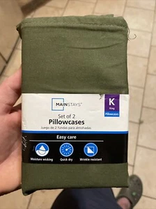 New! Mainstay 300 thread count King size Pillow Case 2 pcs Set color green - Picture 1 of 13
