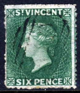 ST. VINCENT QV 1861 Seis Peniques Amarillo-Verde Profundo Sin Wmk Rough Perf.15 SG 2 VFU - Imagen 1 de 2