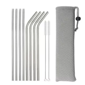 Reusable Metal Drinking Straws 304 Stainless Steel Straw With Cleaning Brush Set - Picture 1 of 50