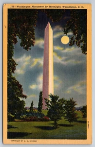 Postkarte Washington Monument bei Mondschein DC Leinen B12 - Bild 1 von 2