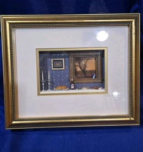 Miniature Framed Vignette By Christine Rodrigues Hebrew Jewish Theme OOAK - Picture 1 of 11