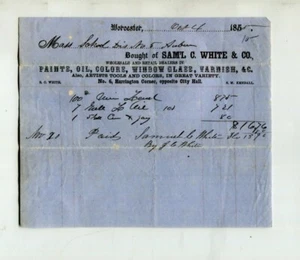 Vintage Billhead SAMUEL C WHITE PAINT GLASS ARTIST SUPPLIES Worcester MA 1855 - Picture 1 of 1