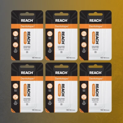 6 PACOTES de fita encerada extra grossa Reach Dentotape sem sabor 100 jardas. Fio dental - Imagem 1 de 4