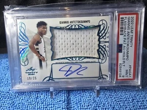 GIANNIS ANTETOKOUNMPO /25 GAME WORN PATCH AUTO 2022-23 Leaf Trinity PSA 9 - Picture 1 of 4