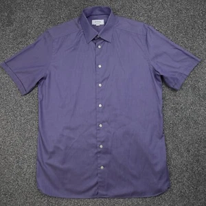 Eton Shirt Mens Large 42 16.5 Purple hort Sleeve Tailored Fit Button Up Smart - Picture 1 of 10