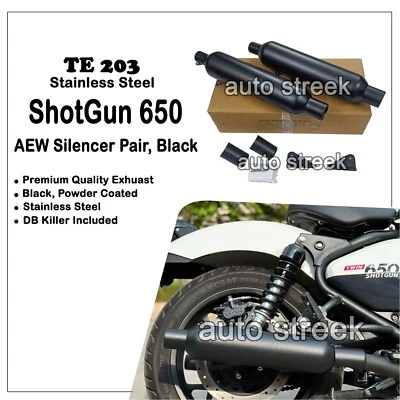 For Royal Enfield Shotgun 650 AEW TE 203 Schwarzer Auspuffschalldämpfer, Schwarz - Image 1 of 4
