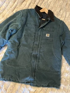 Vintage Carhartt Teal Quilted Artic Duck Barn Chore Jacket XL Or XL? - Picture 1 of 11